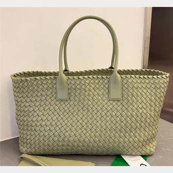 Bottega Veneta Large Cabat Tote Bag in Intreccio Leather Travetine Green 2023 608811 (WT-231023077)