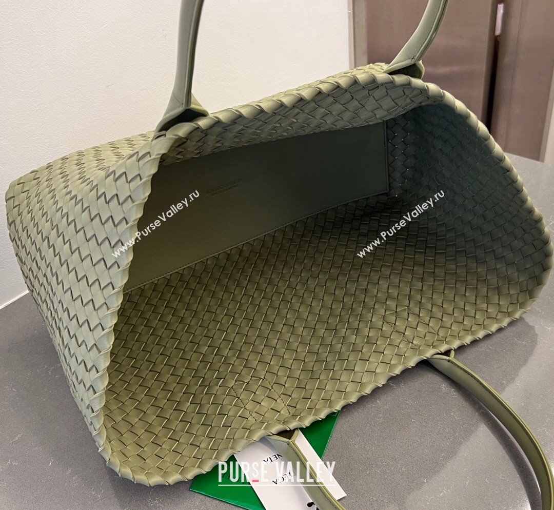 Bottega Veneta Large Cabat Tote Bag in Intreccio Leather Travetine Green 2023 608811 (WT-231023077)