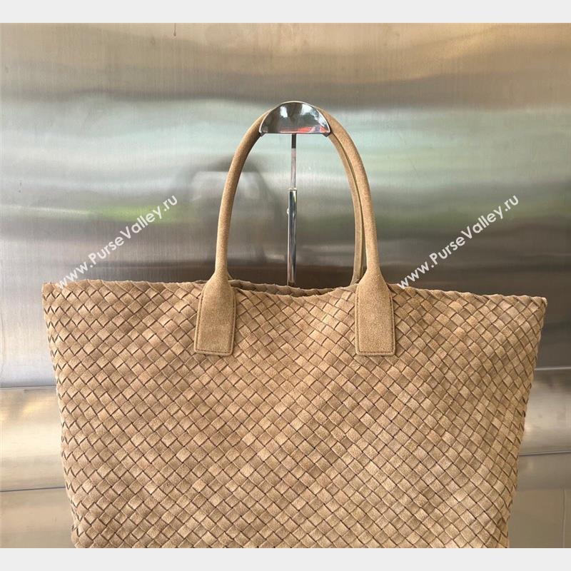 Bottega Veneta Large Cabat Tote Bag in Intreccio Suede Camel Brown 2023 608811 (WT-231023091)