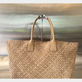 Bottega Veneta Large Cabat Tote Bag in Intreccio Suede Camel Brown 2023 608811 (WT-231023091)