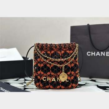 Chanel 22 Calfskin Macrame Mini Shopping Bag AS3980 Light Brown/Burgundy/Black 2023 (yezi-231031002)