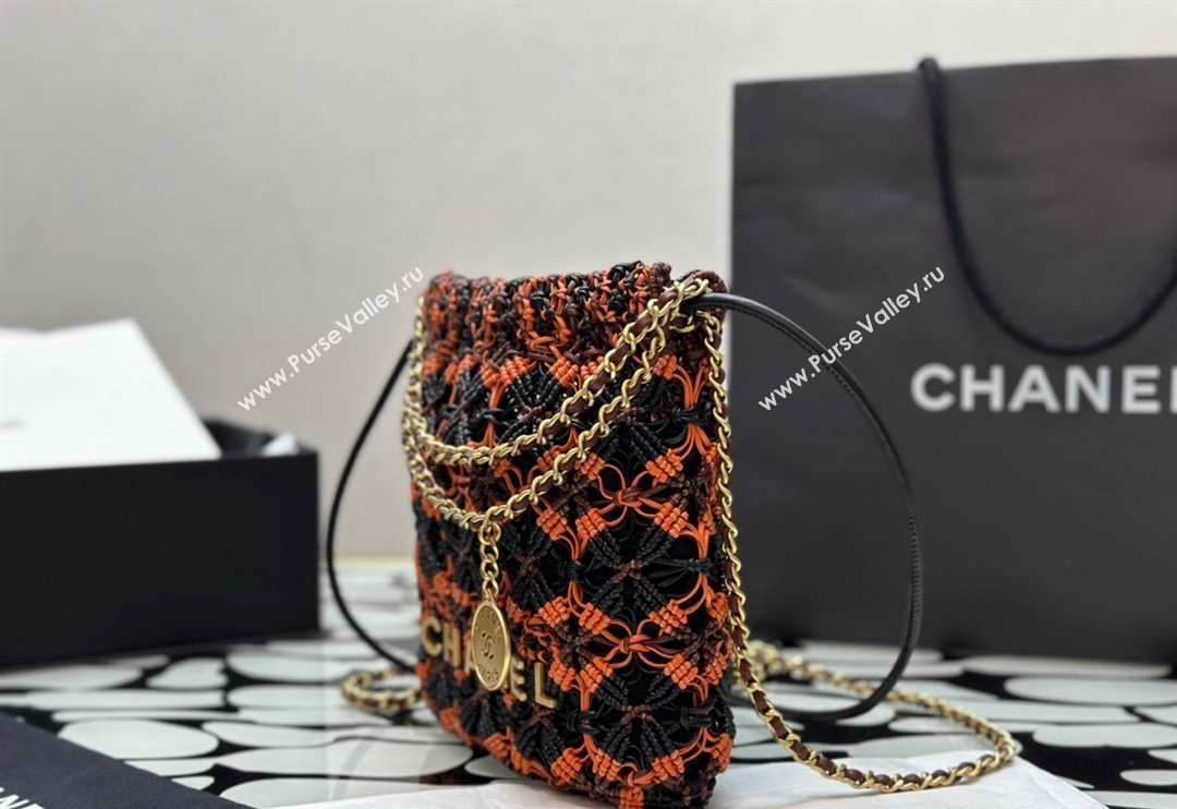 Chanel 22 Calfskin Macrame Mini Shopping Bag AS3980 Light Brown/Burgundy/Black 2023 (yezi-231031002)