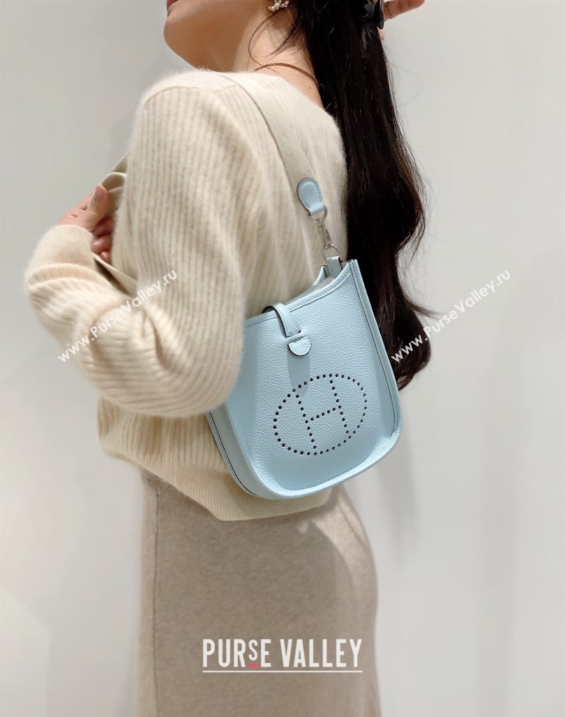 Hermes Evelyne Mini Bag 18cm in Togo Calfskin Grail Blue/Silver 2023 ( Half Handmade) (FL-231101052)