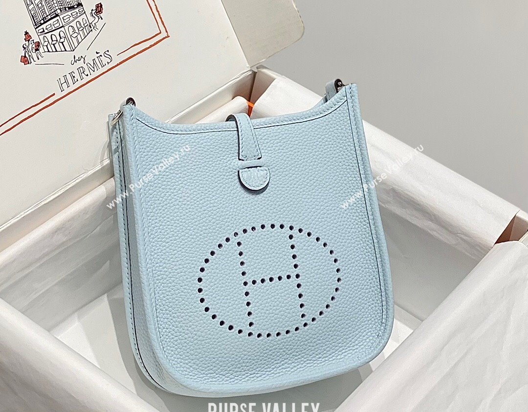 Hermes Evelyne Mini Bag 18cm in Togo Calfskin Grail Blue/Silver 2023 ( Half Handmade) (FL-231101052)