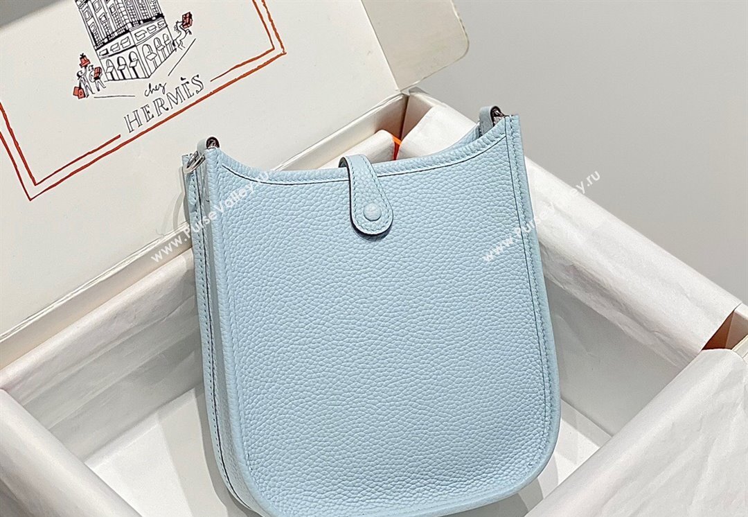 Hermes Evelyne Mini Bag 18cm in Togo Calfskin Grail Blue/Silver 2023 ( Half Handmade) (FL-231101052)