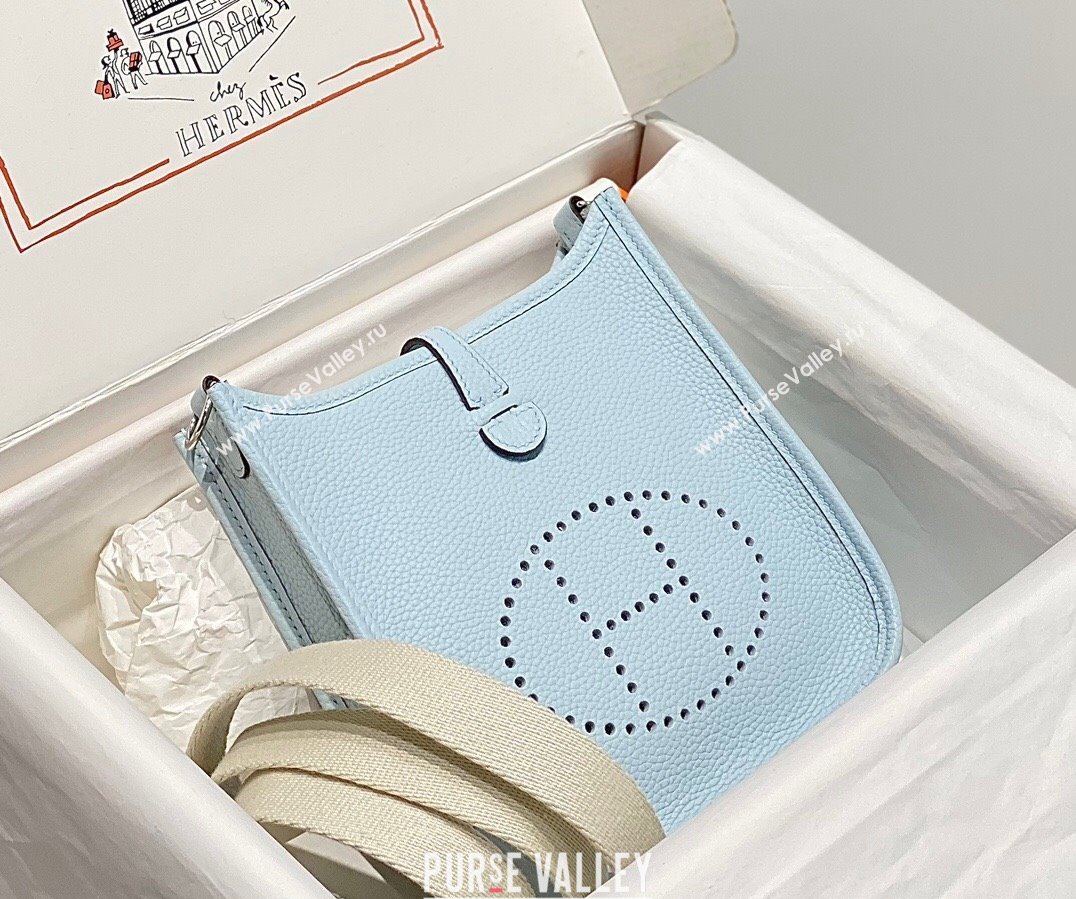 Hermes Evelyne Mini Bag 18cm in Togo Calfskin Grail Blue/Silver 2023 ( Half Handmade) (FL-231101052)