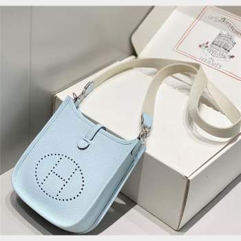 Hermes Evelyne Mini Bag 18cm in Togo Calfskin Grail Blue/Silver 2023 ( Half Handmade) (FL-231101052)