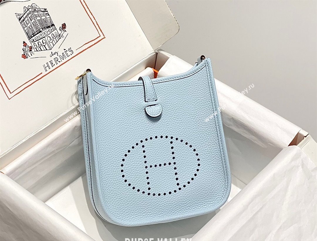 Hermes Evelyne Mini Bag 18cm in Togo Calfskin Grail Blue/Gold 2023 ( Half Handmade) (FL-231101053)