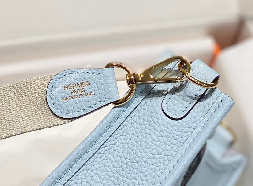 Hermes Evelyne Mini Bag 18cm in Togo Calfskin Grail Blue/Gold 2023 ( Half Handmade) (FL-231101053)