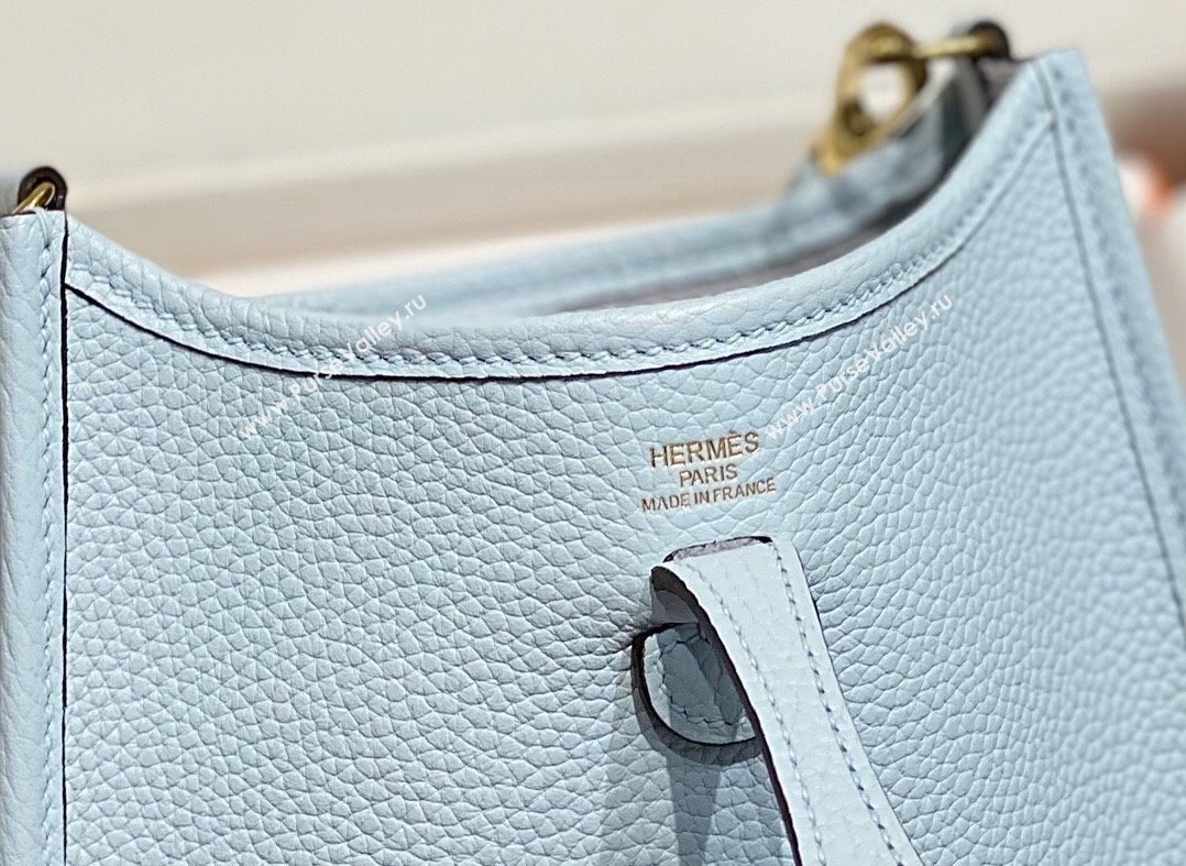 Hermes Evelyne Mini Bag 18cm in Togo Calfskin Grail Blue/Gold 2023 ( Half Handmade) (FL-231101053)