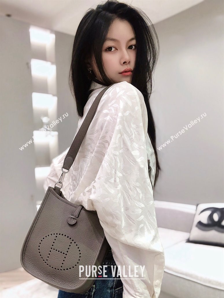 Hermes Evelyne Mini Bag 18cm in Togo Calfskin Tin Grey/Silver 2023 ( Half Handmade) (FL-231101054)