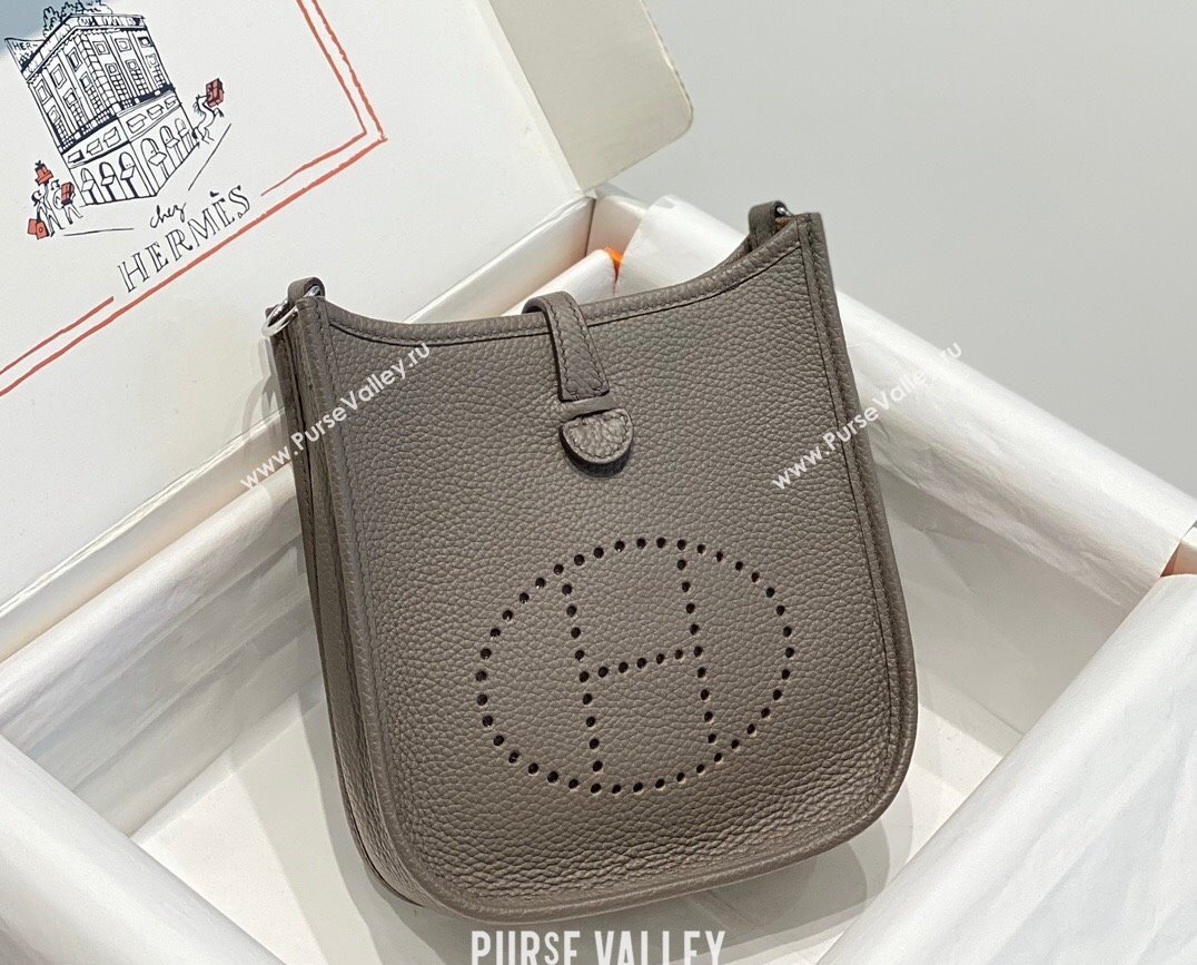 Hermes Evelyne Mini Bag 18cm in Togo Calfskin Tin Grey/Silver 2023 ( Half Handmade) (FL-231101054)