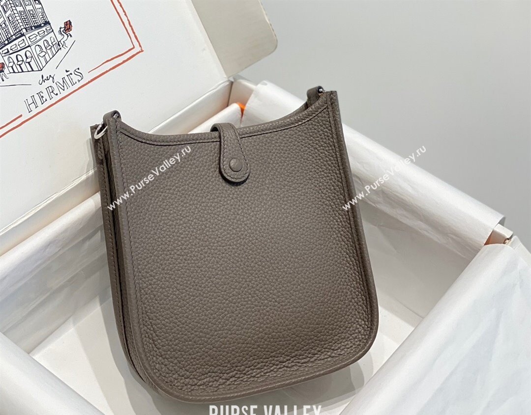 Hermes Evelyne Mini Bag 18cm in Togo Calfskin Tin Grey/Silver 2023 ( Half Handmade) (FL-231101054)