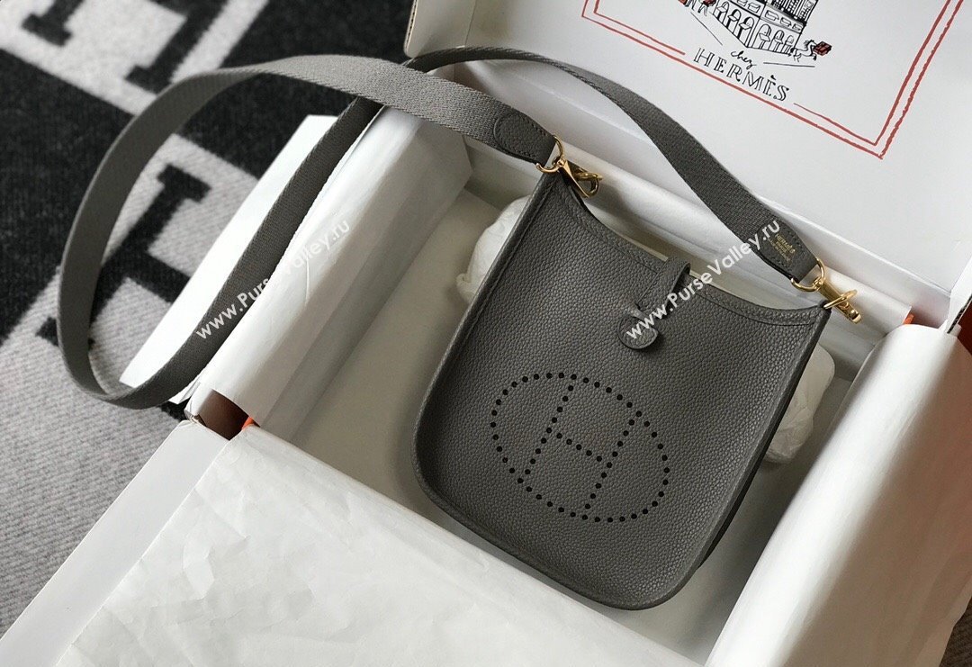 Hermes Evelyne Mini Bag 18cm in Togo Calfskin Tin Grey/Gold 2023 ( Half Handmade) (FL-231101055)