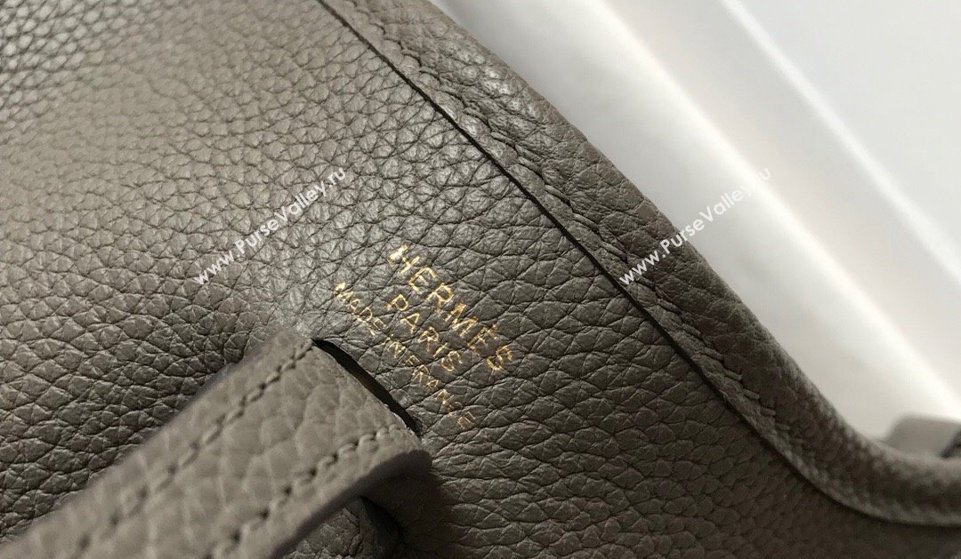 Hermes Evelyne Mini Bag 18cm in Togo Calfskin Tin Grey/Gold 2023 ( Half Handmade) (FL-231101055)