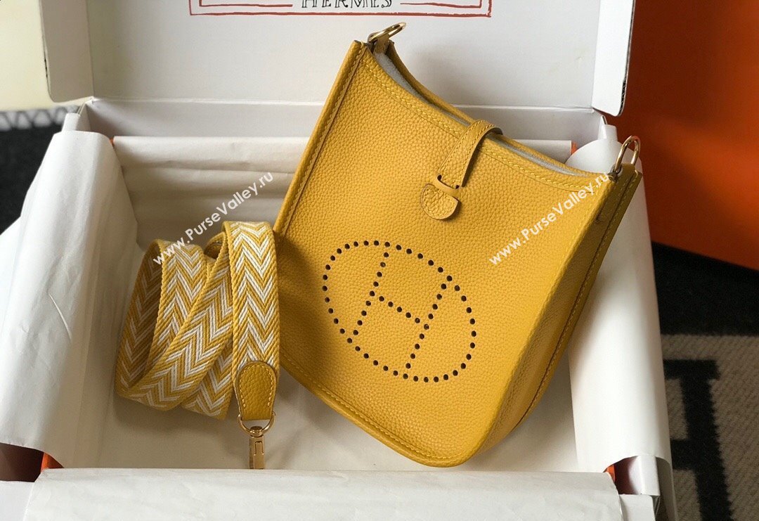 Hermes Evelyne Mini Bag 18cm in Togo Calfskin Amber Yellow 2023 ( Half Handmade) (FL-231101059)