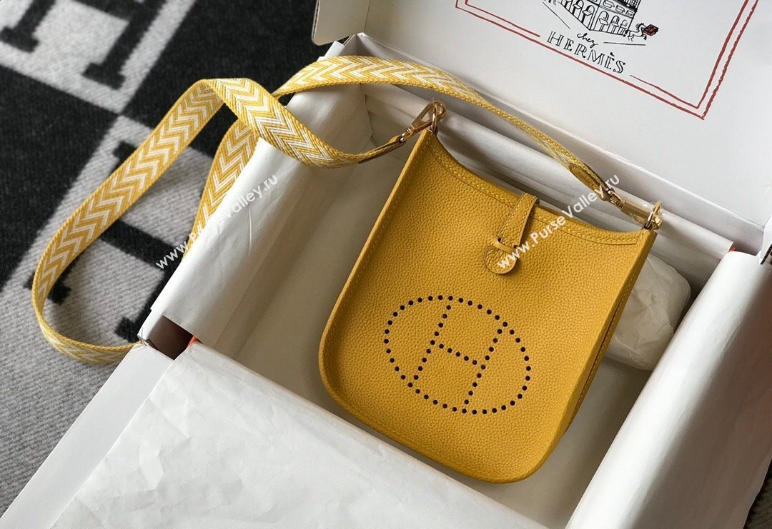 Hermes Evelyne Mini Bag 18cm in Togo Calfskin Amber Yellow 2023 ( Half Handmade) (FL-231101059)