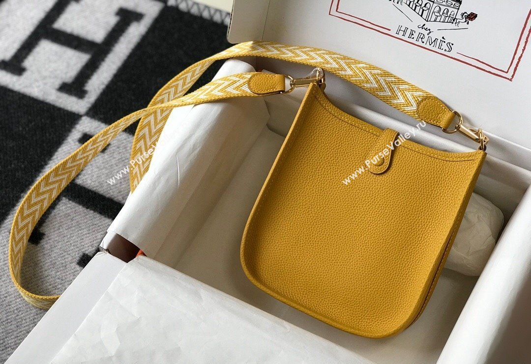 Hermes Evelyne Mini Bag 18cm in Togo Calfskin Amber Yellow 2023 ( Half Handmade) (FL-231101059)