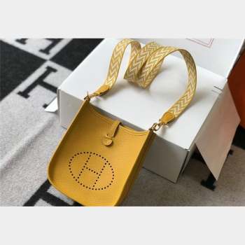 Hermes Evelyne Mini Bag 18cm in Togo Calfskin Amber Yellow 2023 ( Half Handmade) (FL-231101059)