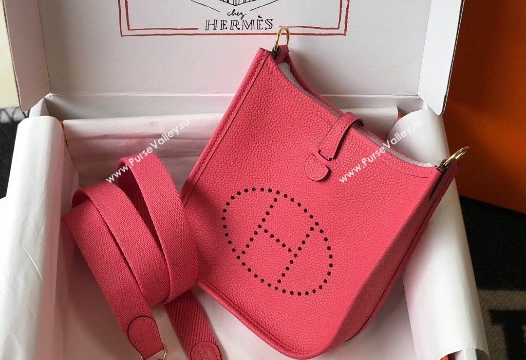 Hermes Evelyne Mini Bag 18cm in Togo Calfskin Rose Lipstick Pink 2023 ( Half Handmade) (FL-231101066)