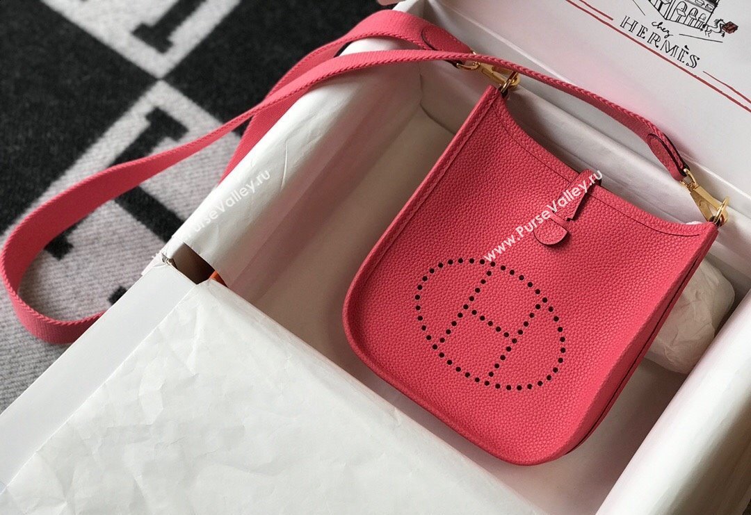 Hermes Evelyne Mini Bag 18cm in Togo Calfskin Rose Lipstick Pink 2023 ( Half Handmade) (FL-231101066)