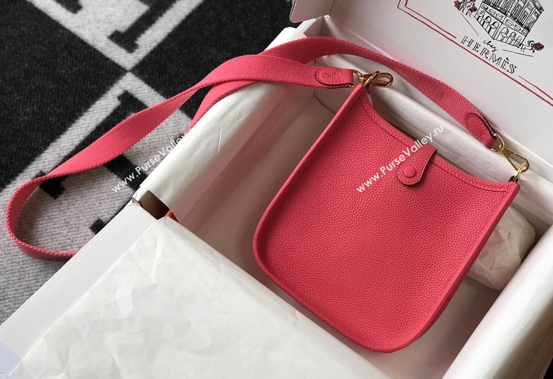 Hermes Evelyne Mini Bag 18cm in Togo Calfskin Rose Lipstick Pink 2023 ( Half Handmade) (FL-231101066)