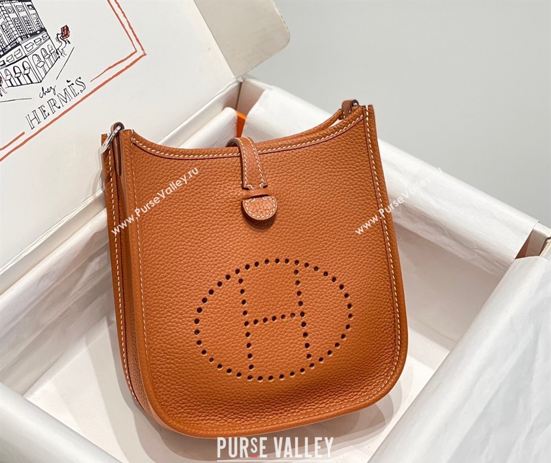 Hermes Evelyne Mini Bag 18cm in Togo Calfskin Brown/Silver 2023 ( Half Handmade) (FL-231101067)