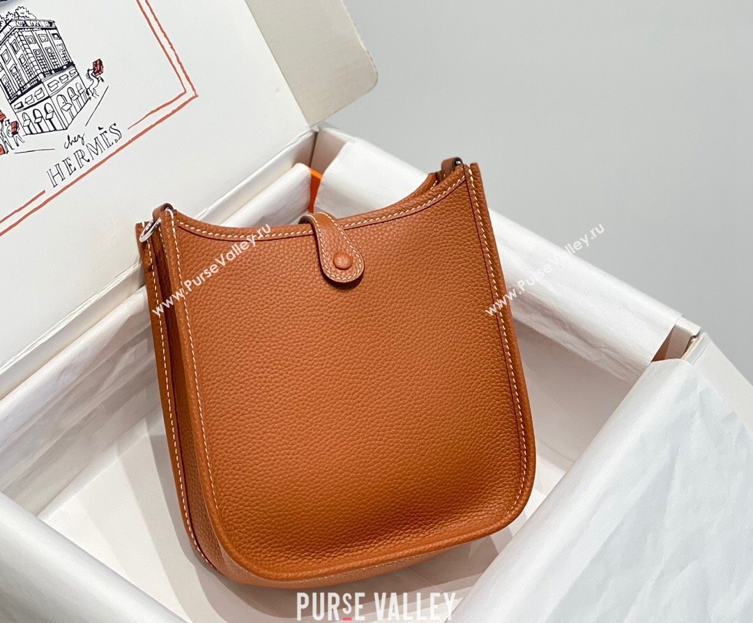 Hermes Evelyne Mini Bag 18cm in Togo Calfskin Brown/Silver 2023 ( Half Handmade) (FL-231101067)