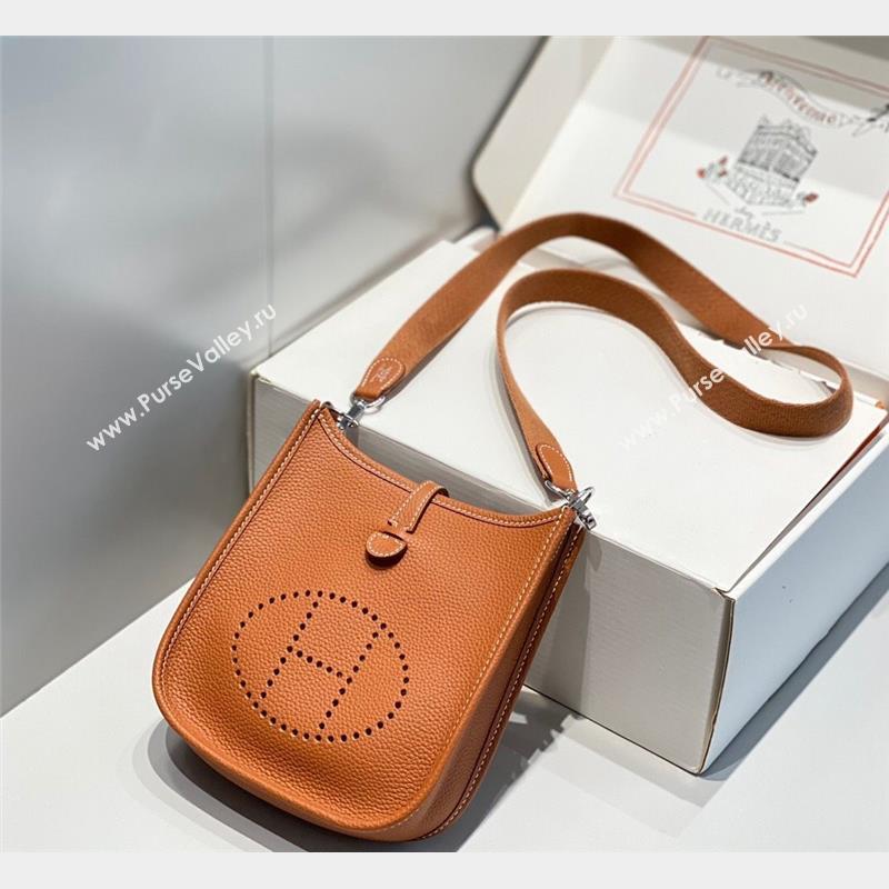 Hermes Evelyne Mini Bag 18cm in Togo Calfskin Brown/Silver 2023 ( Half Handmade) (FL-231101067)