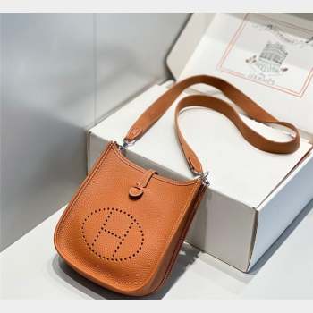 Hermes Evelyne Mini Bag 18cm in Togo Calfskin Brown/Silver 2023 ( Half Handmade) (FL-231101067)