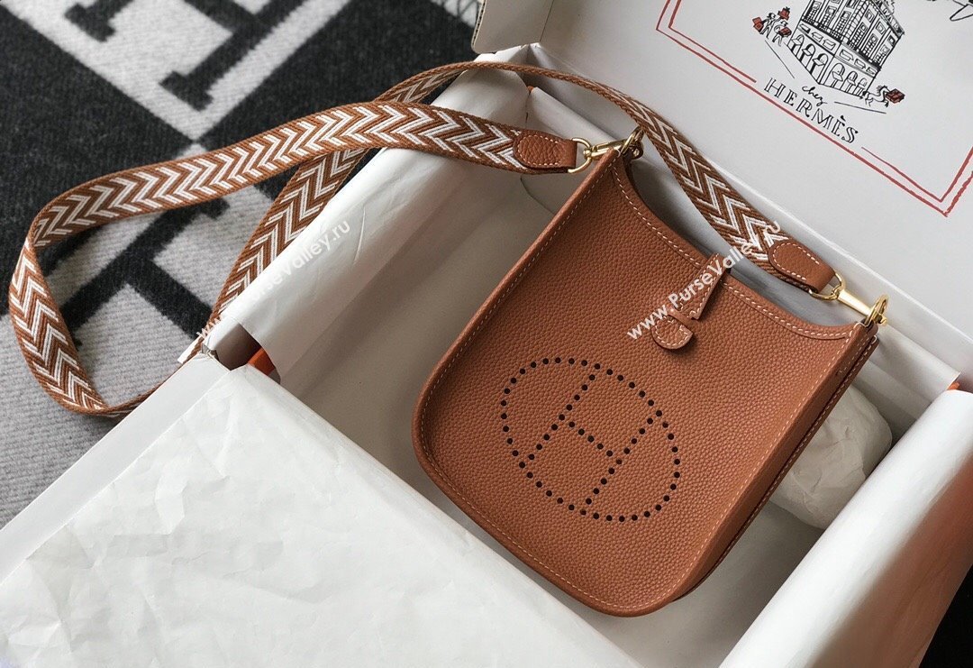 Hermes Evelyne Mini Bag 18cm in Togo Calfskin Brown/Silver 2023 ( Half Handmade) (FL-231101068)