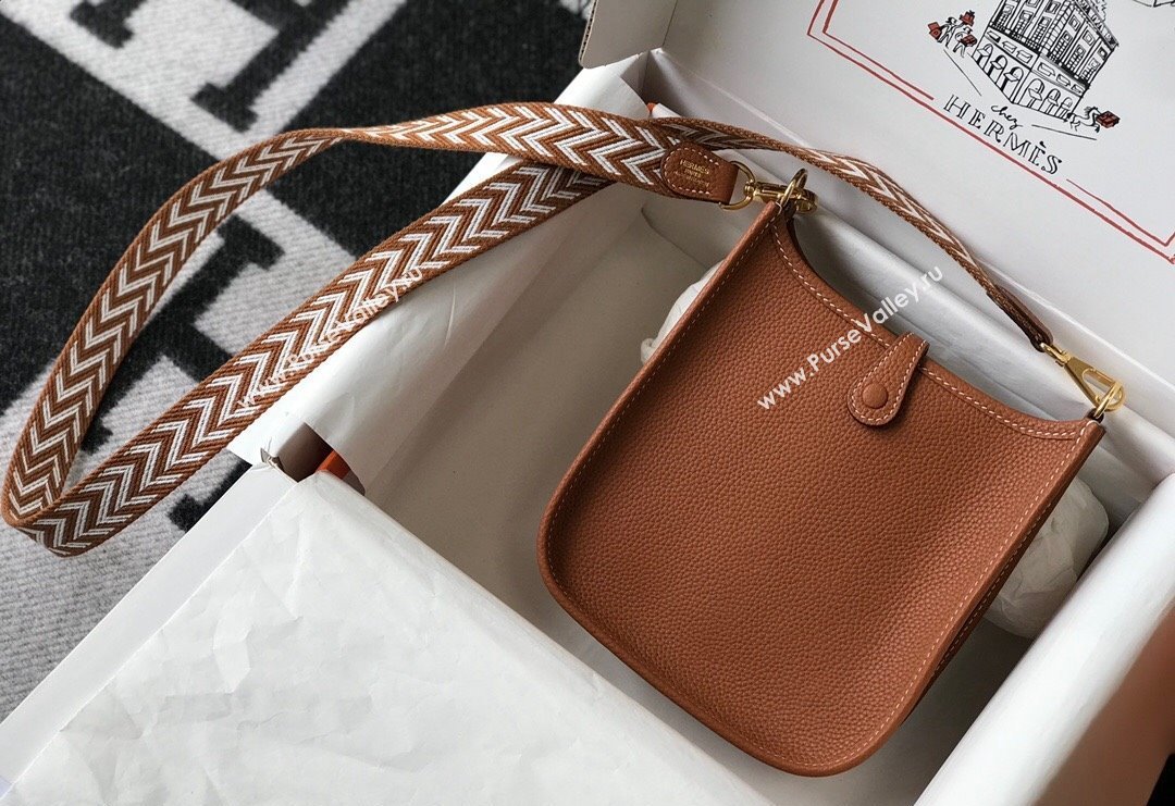 Hermes Evelyne Mini Bag 18cm in Togo Calfskin Brown/Silver 2023 ( Half Handmade) (FL-231101068)