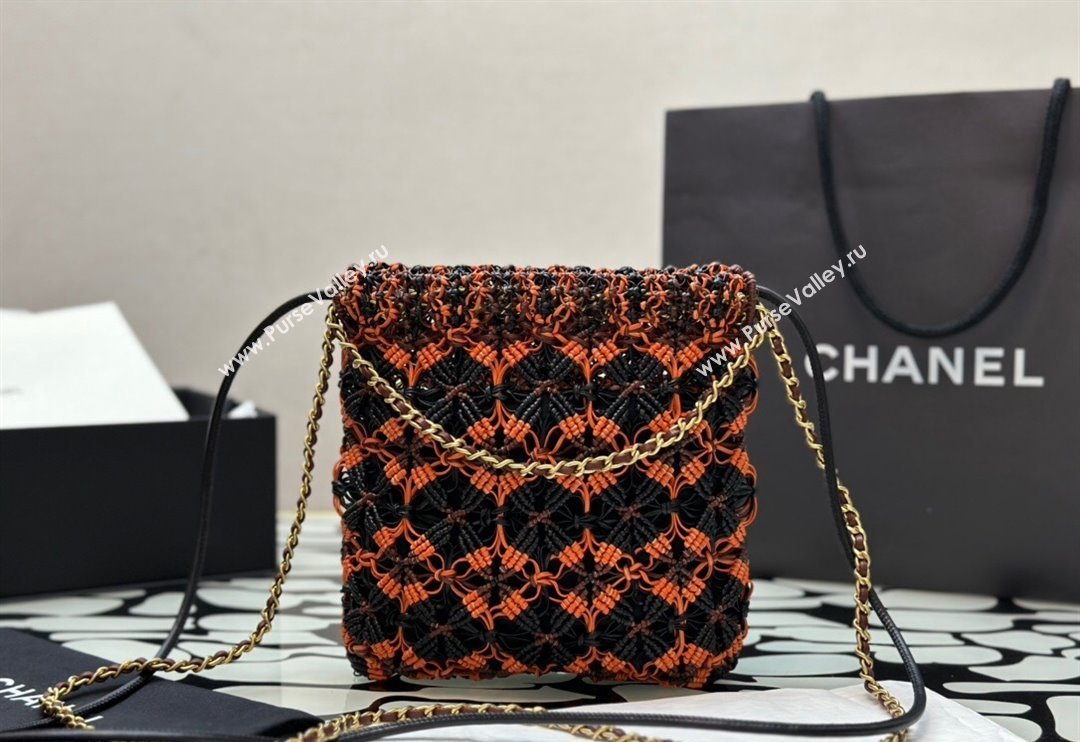 Chanel 22 Calfskin Macrame Mini Shopping Bag AS3980 Light Brown/Burgundy/Black 2023 (yezi-231031002)