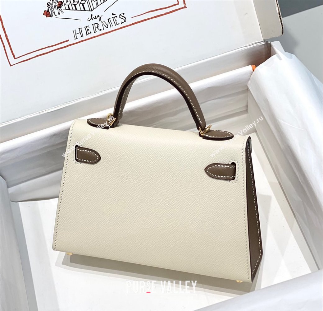 Hermes Mini Kelly II Bag 19cm in Epsom Leather Cream White/Elephant Grey 2023 ( Half Handmade) (FL-231101077)