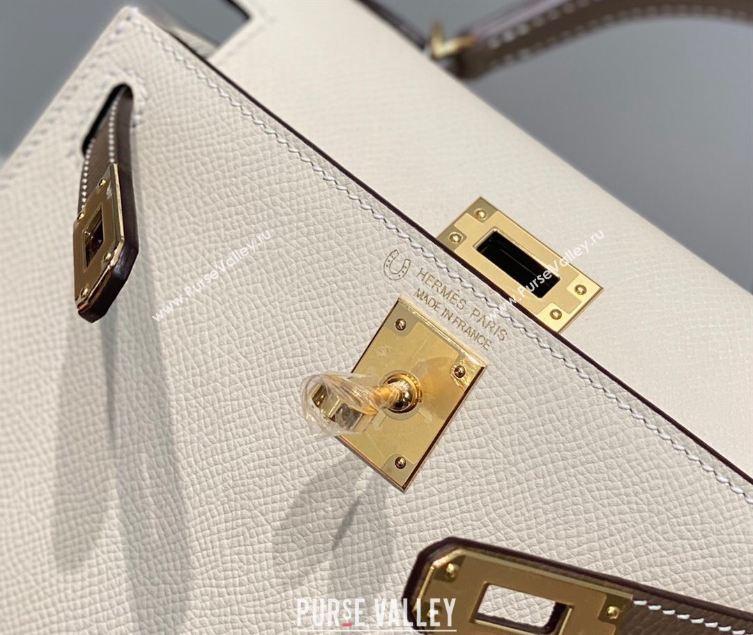 Hermes Mini Kelly II Bag 19cm in Epsom Leather Cream White/Elephant Grey 2023 ( Half Handmade) (FL-231101077)