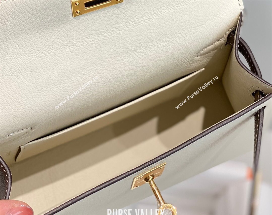 Hermes Mini Kelly II Bag 19cm in Epsom Leather Cream White/Elephant Grey 2023 ( Half Handmade) (FL-231101077)