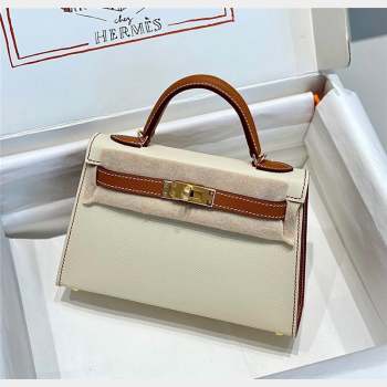 Hermes Mini Kelly II Bag 19cm in Epsom Leather Cream White/Brown 2023 ( Half Handmade) (FL-231101078)