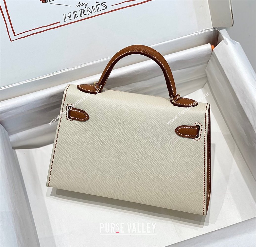 Hermes Mini Kelly II Bag 19cm in Epsom Leather Cream White/Brown 2023 ( Half Handmade) (FL-231101078)