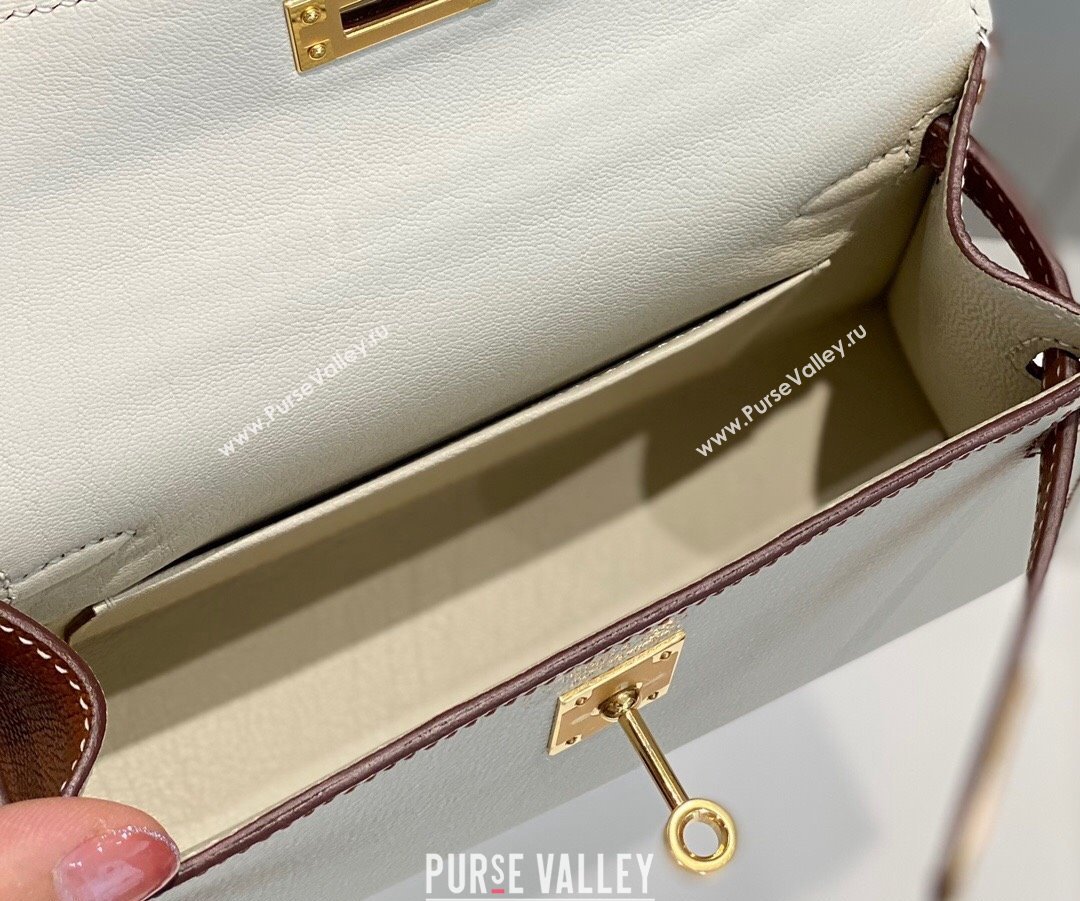 Hermes Mini Kelly II Bag 19cm in Epsom Leather Cream White/Brown 2023 ( Half Handmade) (FL-231101078)