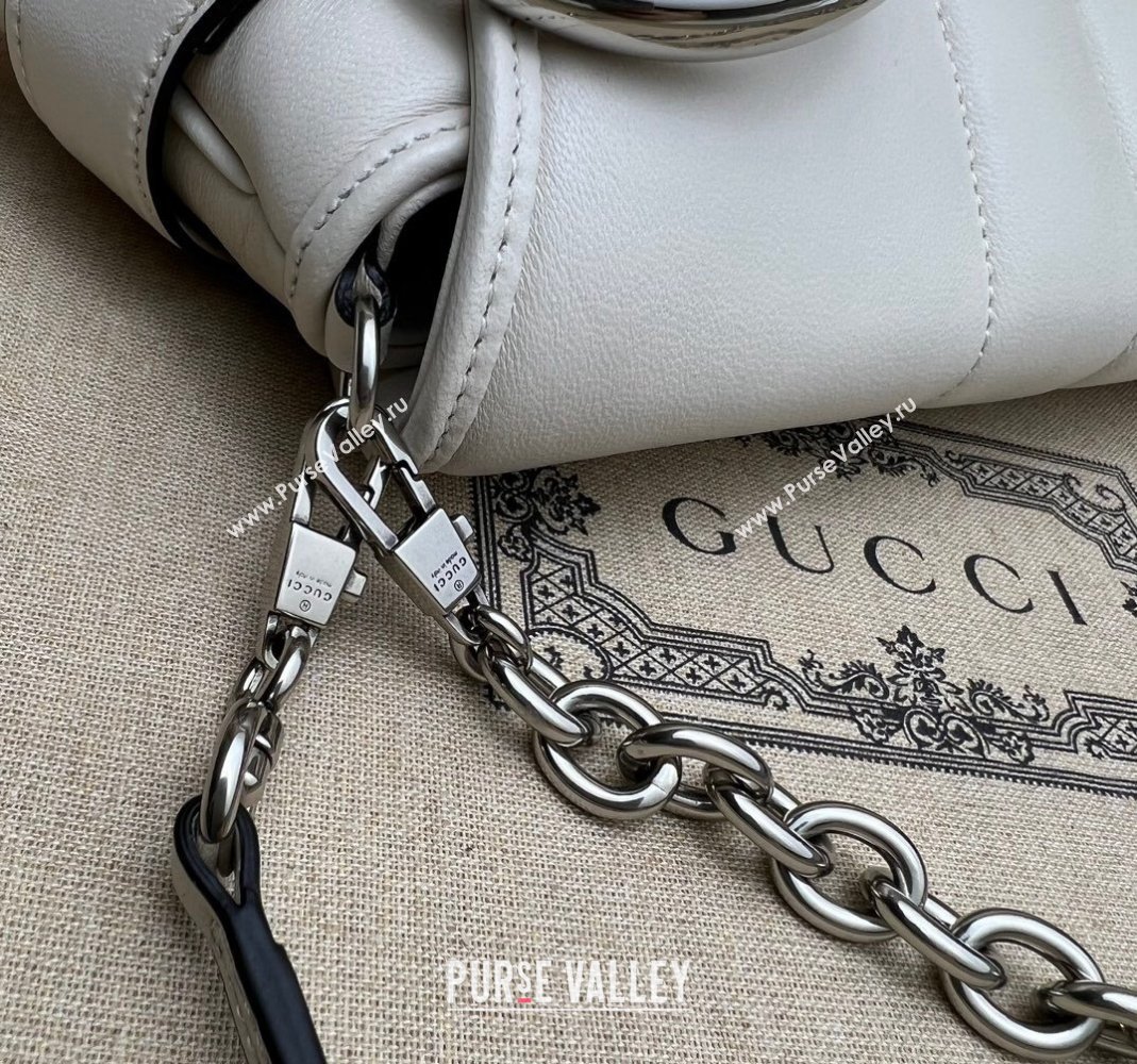 Gucci Horsebit Chain Medium Shoulder bag in Quilted Leather 764255 White 2023 (DLH-231101100)