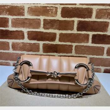 Gucci Horsebit Chain Medium Shoulder bag in Quilted Leather 764255 Rose Beige 2023 (DLH-231101101)