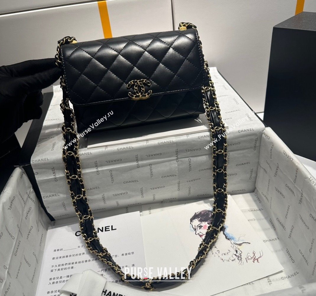 Chanel Aged Calfskin Mini Flap Bag with Chain AS1921 Black 2023 (yezi-231031004)