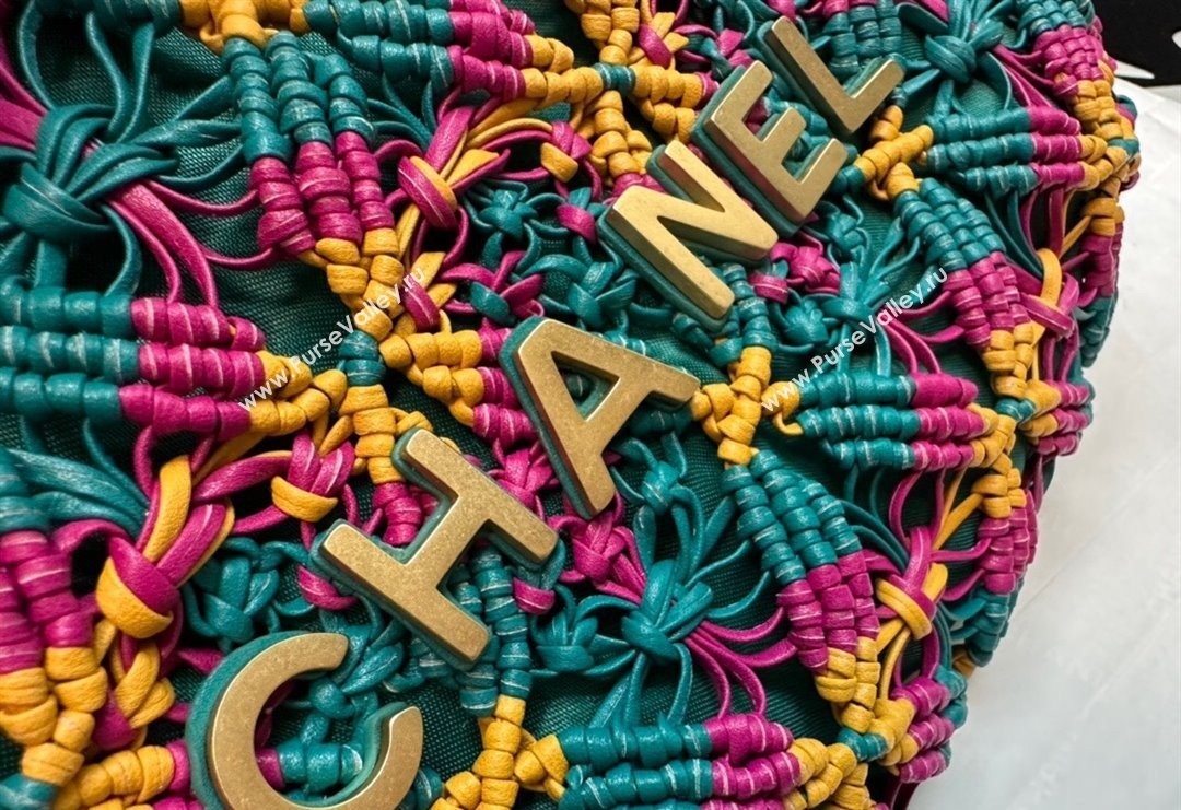 Chanel 22 Calfskin Macrame Mini Shopping Bag AS3980 Dark Green/Dark Pink/Yellow 2023 (yezi-231031001)