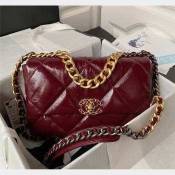 Chanel 19 Shiny Crinkle Calfskin Large Flap Bag AS1161 Burgundy 2023 (yezi-231031008)