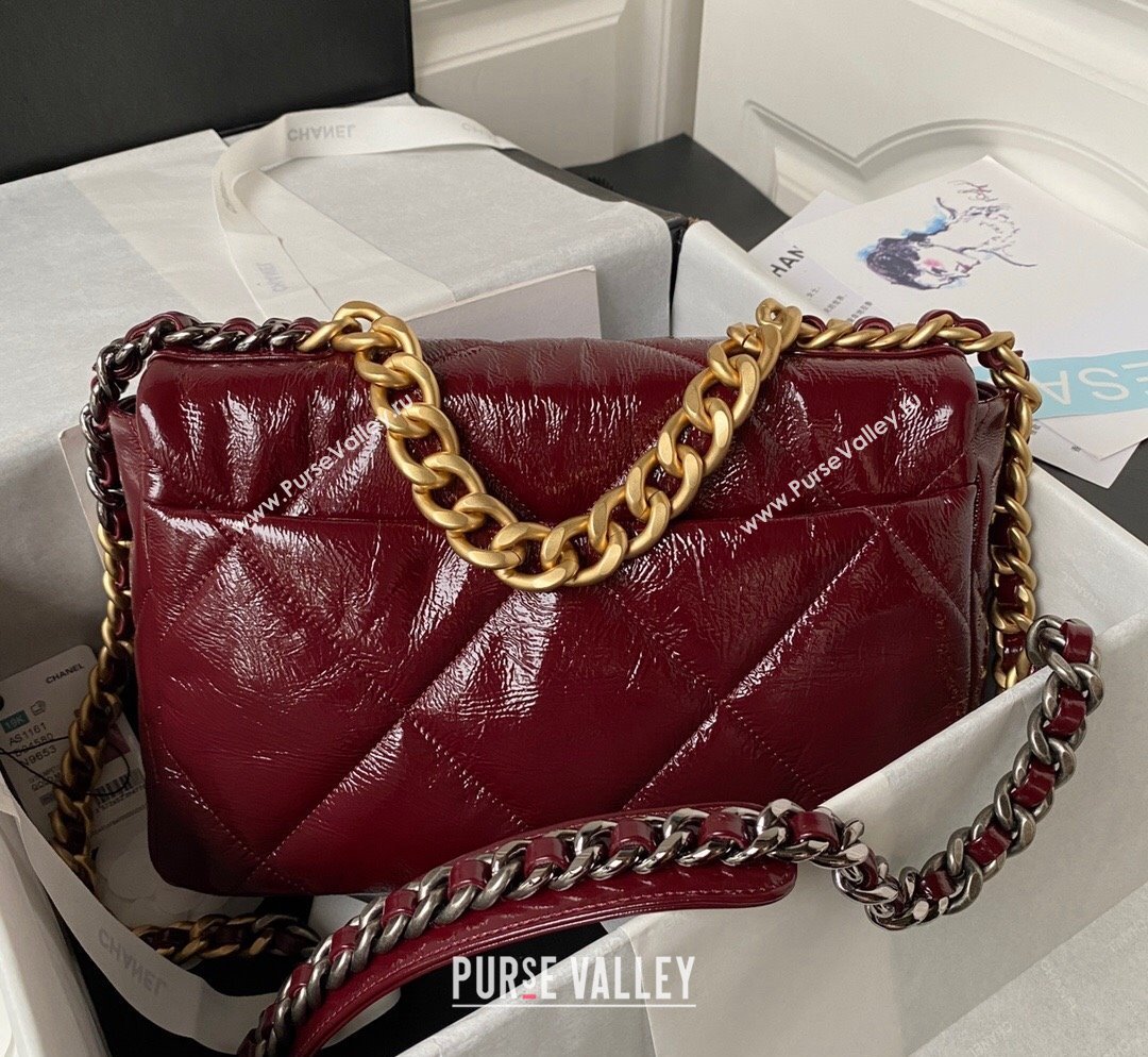 Chanel 19 Shiny Crinkle Calfskin Large Flap Bag AS1161 Burgundy 2023 (yezi-231031008)