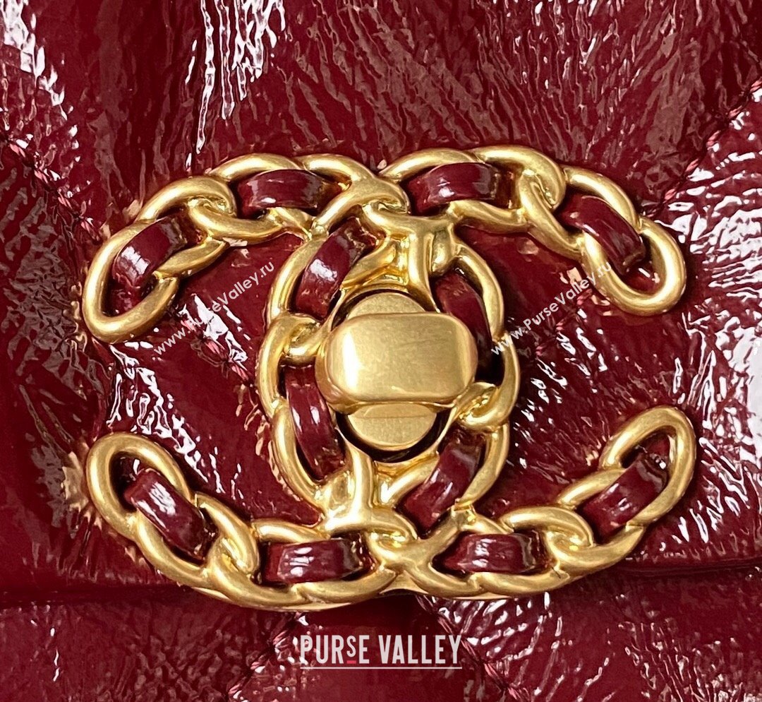 Chanel 19 Shiny Crinkle Calfskin Large Flap Bag AS1161 Burgundy 2023 (yezi-231031008)