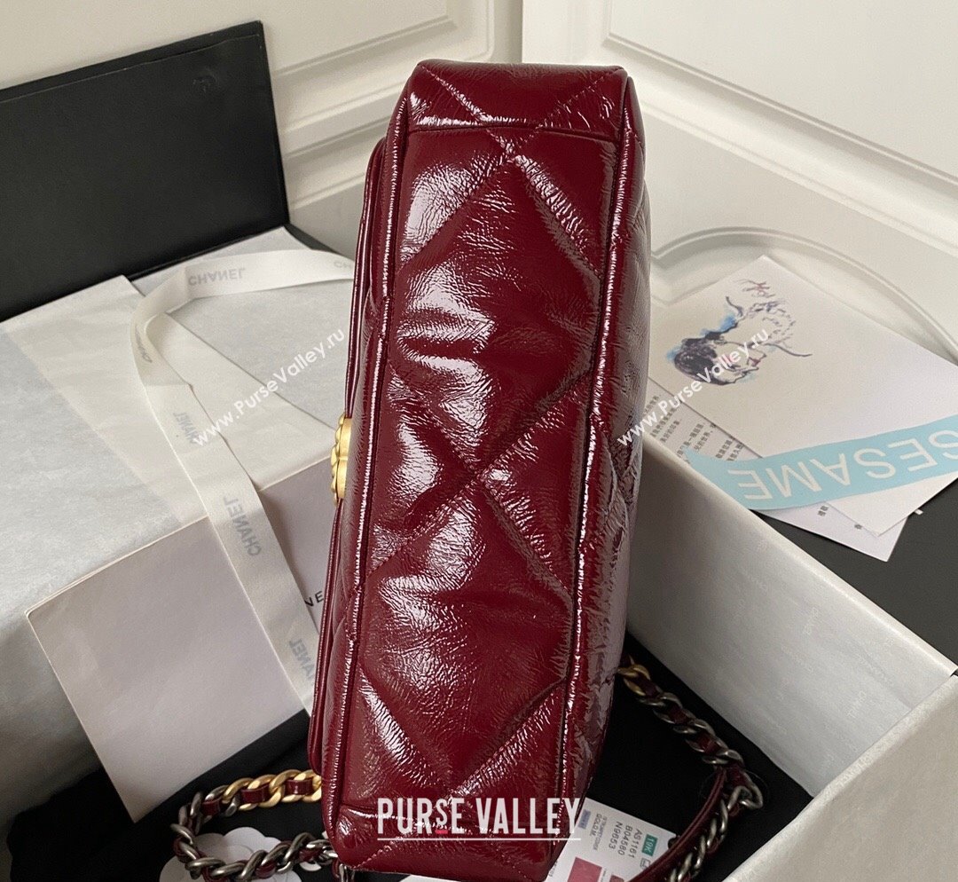 Chanel 19 Shiny Crinkle Calfskin Large Flap Bag AS1161 Burgundy 2023 (yezi-231031008)