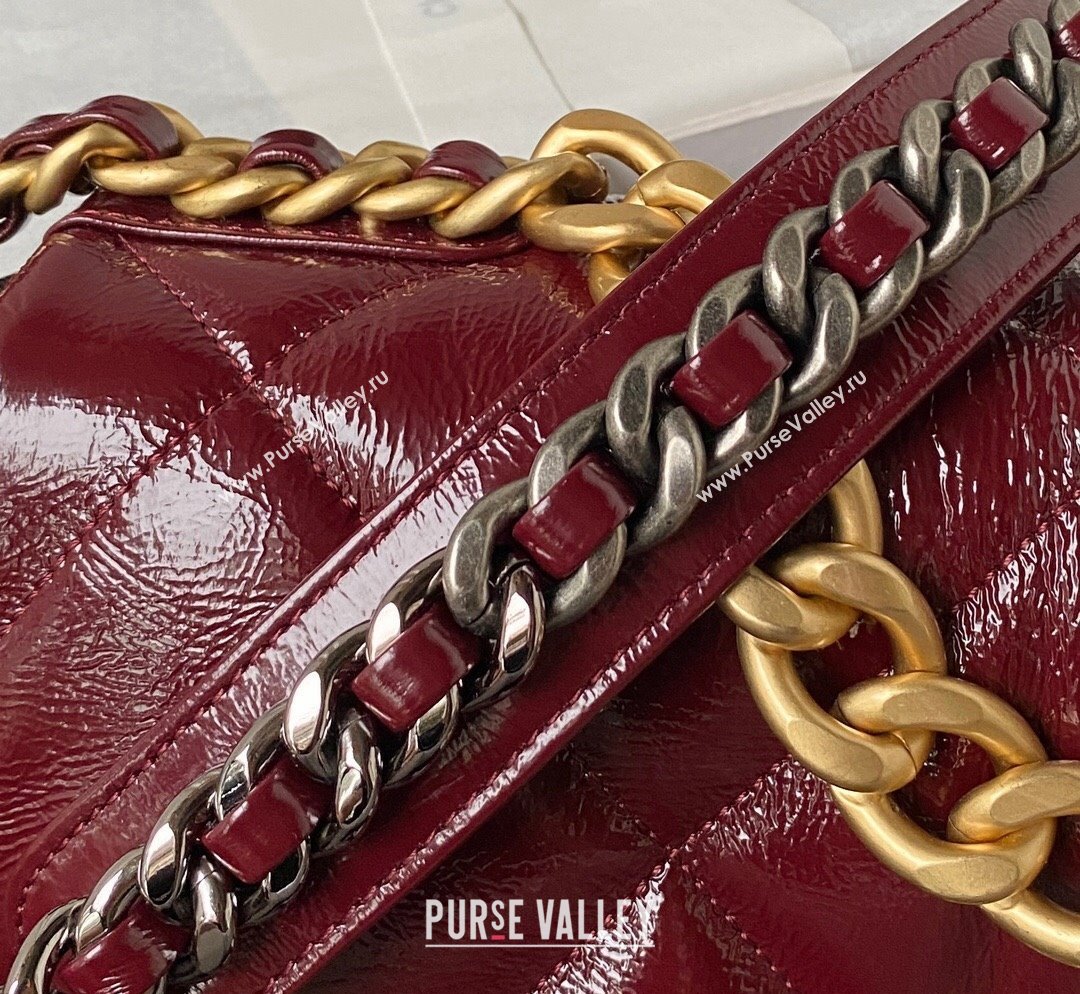 Chanel 19 Shiny Crinkle Calfskin Large Flap Bag AS1161 Burgundy 2023 (yezi-231031008)