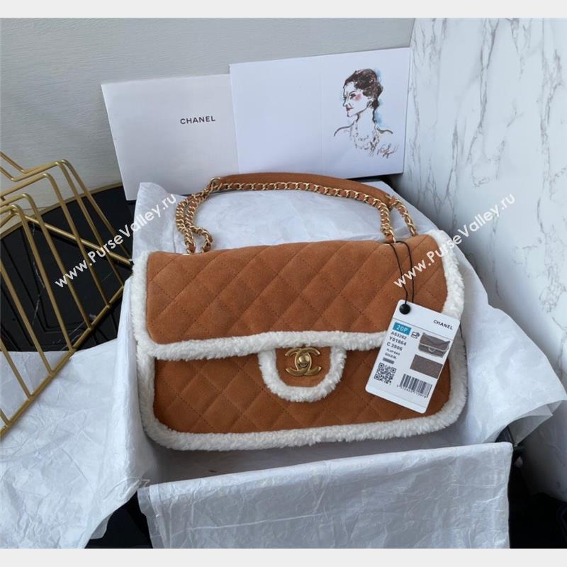 Chanel Medium Flap Bag in Suede and Wool Brown/White AS3262 2023 (yezi-231031018)