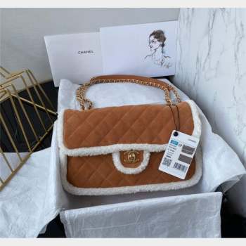 Chanel Medium Flap Bag in Suede and Wool Brown/White AS3262 2023 (yezi-231031018)